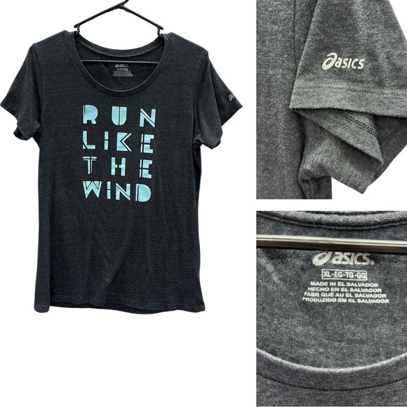 Asics Run Like The Wind Heathered Gray Athletic Graphic Tee Short Sleeve Size XL - Picture 1 of 8